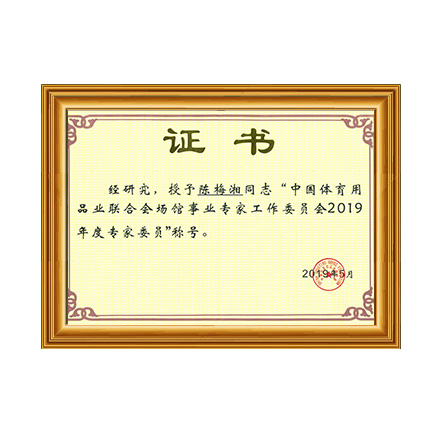 中国体育用品业结合会场馆事业专家工作委员会2019年度专家委员称号 - 摇钱树娱乐